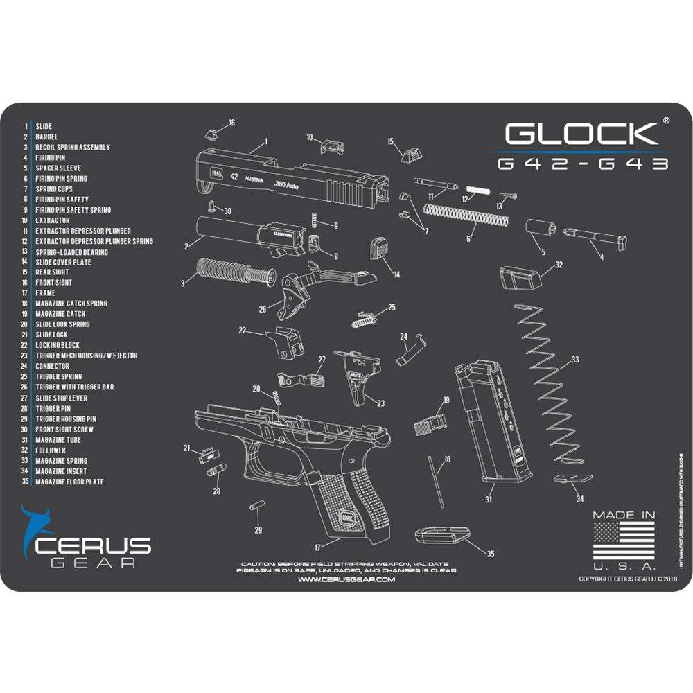 Cleaning Equipment Cerus Gear Ready Series HANDGUN 12X17 3mm PROMAT FOR GLOCK 42-43 SCHEMATIC CHAR GRAY • Model: Ready Series